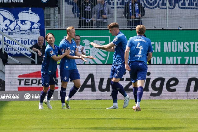 10 05 2026, xgrfx, Fußball 2 Bundesliga, Preußen Münster SV Darmstadt 98 v l Tor, Isac Lidberg zum 1 1 SV Darmstadt DFL DFB REGULATIONS PROHIBIT ANY USE OF PHOTOGRAPHS as IMAGE SEQUENCES and or QUASI VIDEO Münster