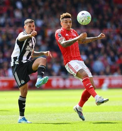 Bruno Guimaraes of Newcastle United and Igor Jesus of Nottingham Forest Nottingham Forest v Newcastle United, Premier League, Football, City Ground, Nottingham , UK - 10 May 2026Nottingham City Ground United Kingdom EDITORIAL USE ONLY No use with unauthorised audio, video, data, fixture lists, club league logos or live services. Online in-match use limited to 120 images, no video emulation. No use in betting, games or single club league player publications. Copyright: xMichaelxZemanek Shutterstockx 16861789t