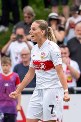 Cheers by Dafina Redzepi VFB Stuttgart Women, 07 , Emotion, Gesture, GER, VfB Stuttgart Women vs VfL Wolfsburg II, Football, 2 Womens Bundesliga, 25 Matchday, Season 2025 2026, 10 085 2026, GER, VfB Stuttgart Women vs VfL Wolfsburg II, Football, 2 Womens Bundesliga, 25 Matchday, Season 2025 2026, 10 085 2026, Stuttgart Copyright: xEibner-Pressefoto EdwardxCheungx EP_ECG