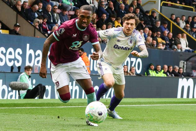 BURNLEY, ENGLAND - MAY 10: Jaidon Anthony of Burnley controls the ball during the Premier League match between Burnley and Aston Villa at Turf Moor on May 10, 2026 in Burnley, England. Copyright: xSeanxChandlerx xSPPx Sportspressphoto_SPR143787