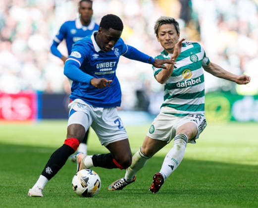 10.05.2026 Celtic v Rangers: Djeidi Gassama of Rangers and Daizen Maeda of Celtic  Copyright: xWilliexVassx NINTCHDBPICT001079608105