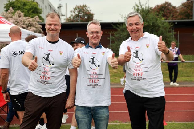 10 05 26 Women VfB Stuttgart VfL Wofsburg II Germany, Stuttgart, 10 05 2026, Football, Women, 2 Bundesliga, Season 2025 2026, VfB Stuttgart VfL Wolfsburg II f l Fabian Wohlgemuth Board Member Sport VfB Stuttgart , Alexander Wehrle Board Member VfB Stuttgart , Dietmar Allgaier President VfB Stuttgart Jubel Aufstieg