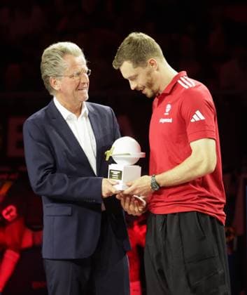 Bayerns Andreas OBST is BBL MVP Basketball Bayern Oldenburg Bundesliga, FC Bayern Basketball EWE Baskets Oldenburg, 34 Matchday, Season 2025 2026, 10 05 2026, in Munich, B M W P A R K, Germany Source Copyright Credit Oryk HAIST xBASKETBALL-BAYERN-OLDENBURGx