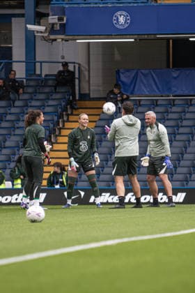 Chelsea goalkeepers warming up before the Adobe Women?s FA Cup Semi-Final match between Chelsea and Manchester City (Photo by Emily Bittarello SPP). Copyright: xEmilyxBittarellox xSPPx Sportspressphoto_SPR143836