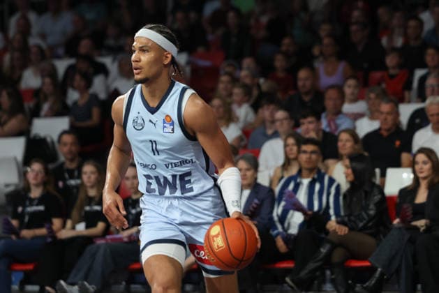 Nicholas Tischler EWE Baskets Oldenburg, 11 with ball, GER, FC Bayern Basketball vs EWE Baskets Oldenburg, Basketball, easycredit Basketball Bundesliga, 34 Matchday, Season 2025 2026, 10 05 2026, GER, FC Bayern Basketball vs EWE Baskets Oldenburg, Basketball, easycredit Basketball Bundesliga, 34 Matchday, Season 2025 2026, 10 05 2026 Muenchen Copyright: xEibner-Pressefoto JennixMaulx EP_JML