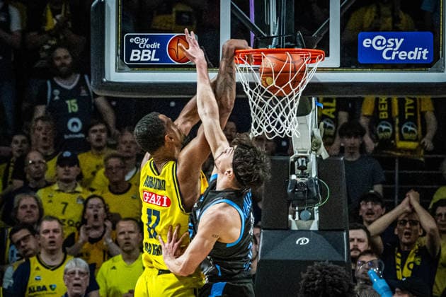 Basketball Berlin 10 05 2026 Season 2025 2026 EasyCredit BBL 1 Bundesliga Men, Men Alba Berlin Science City Jena Norris Agbakoko Alba Berlin, No 17 Kristofer Krause Jena, No 36