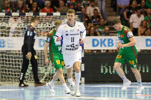 10 05 2026, xgox, Handball Daikin HBL SC Magdeburg Handball Sport Verein Hamburg emspor, v l Nicolaj Jorgensen Hamburg, 11 Jubel, Torjubel, jubelt ueber das Tor, celebrate the goal, celebration Magdeburg