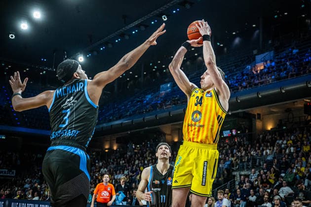 Basketball Berlin 10 05 2026 Season 2025 2026 EasyCredit BBL 1 Bundesliga Men, Men Alba Berlin Science City Jena Justin Bean Alba Berlin, No 34 Will McNair Jena, No 03