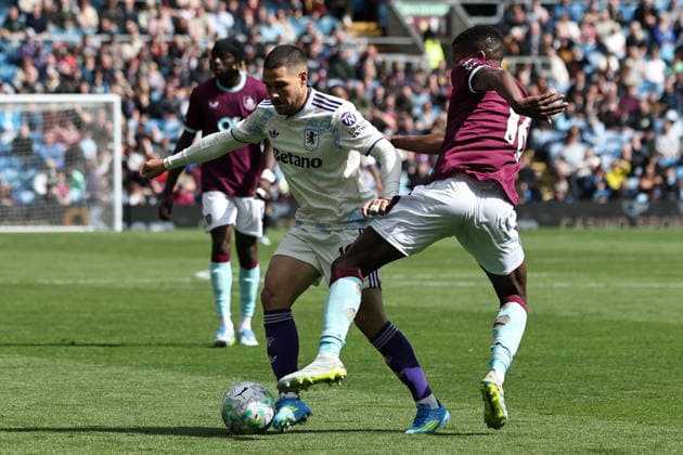 10th May 2026; Turf Moor, Burnley, Lancashire, England; Premier League Football, Burnley versus Aston Villa; Florentino Luis of Burnley tackles John McGinn of Aston Villa DavidxBlunsden