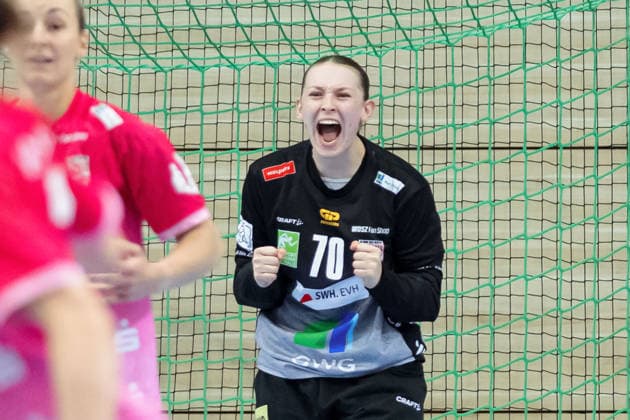 Goalkeeper Nicola Czaja Halle, 70 , SV Union Halle Neustadt vs Buxtehuder SV, Handball Bundesliga Frauen, Play Offs 5 11 Matchday 4, Season 2025 26, 10 05 2026 Halle SWH Arena Sachsen Anhalt Germany