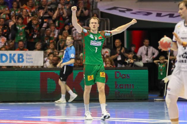 10 05 2026, xgox, Handball Daikin HBL SC Magdeburg Handball Sport Verein Hamburg emspor, v l Felix Claar Magdeburg, 7 Jubel, Torjubel, jubelt ueber das Tor, celebrate the goal, celebration Magdeburg