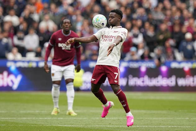 West Ham United v Arsenal, Premier League Arsenal forward Bukayo Saka (7) during the West Ham United v Arsenal Premier League match at the London Stadium, London, England on 10 May 2026 Credit: Robbie Hoad Every Second Media Editorial use only. All images are copyright Every Second Media Limited. No images may be reproduced without prior permission. All rights reserved. Premier League and Football League images are subject to licensing agreements with Football DataCo Limited. see https: www.football-dataco.com Copyright: xIMAGO EveryxSecondxMediax ESM-1982-0019 RobbiexHoadx xEveryxSecondxMediax