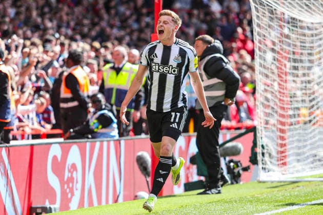 Nottingham Forest v Newcastle United, Premier League Harvey Barnes Of Newcastle United scores a GOAL 0-1 and celebrates during the Nottingham Forest v Newcastle United Premier League match at the City Ground, West Bridgford, England on 10 May 2026 Credit: Lee Keuneke Every Second Media Editorial use only. All images are copyright Every Second Media Limited. No images may be reproduced without prior permission. All rights reserved. Premier League and Football League images are subject to licensing agreements with Football DataCo Limited. see https: www.football-dataco.com Copyright: xIMAGO EveryxSecondxMediax ESM-1980-0143 LeexKeunekex xEveryxSecondxMediax