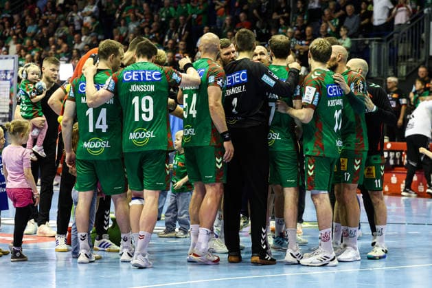 The SC Magdeburg team celebrates victory Handball Bundesliga season 2025 2026 SC Magdeburg vs HSV Hamburg at the GETEC Arena in Magdeburg Action,Handball,Germany,10 05 2026