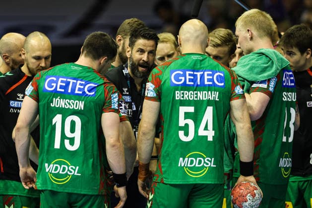 Coach Bennet Wiegert SC Magdeburg with his players Handball Bundesliga season 2025 2026 SC Magdeburg vs HSV Hamburg at the GETEC Arena in Magdeburg Handball,Germany,10 05 2026