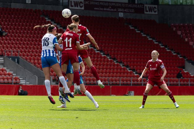 Liverpool FC Women v Brighton & Hove Albion Women Adobe Women™s FA Cup Semi-Final Beata Olsson of Liverpool FC Women and Caitlin Hayes of Brighton & Hove Albion Women challenge in the air during the Adobe Women™s FA Cup Semi-Final match between Liverpool FC Women and Brighton & Hove Albion Women at Brewdog Stadium in St Helens, England, on May 10, 2026., Credit:Victoria Cropper Vicky Pearson Avalon UK, Merseyside, St.Helens, Brewdog Stadium  Copyright: xVictoriaxCropperx xVickyxPearsonx xAvalonx 1097935276