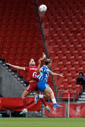 Liverpool FC Women v Brighton & Hove Albion Women Adobe Women™s FA Cup Semi-Final Denise O Sullivan of Liverpool FC Women challenges in the air during the Adobe Women™s FA Cup Semi-Final match between Liverpool FC Women and Brighton & Hove Albion Women at Brewdog Stadium in St Helens, England, on May 10, 2026., Credit:Victoria Cropper Vicky Pearson Avalon UK, Merseyside, St.Helens, Brewdog Stadium  Copyright: xVictoriaxCropperx xVickyxPearsonx xAvalonx 1097936198