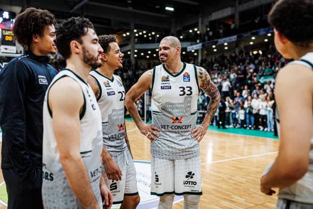 Clayton Guillozet Gladiators Trier , Nolan Adekunle Gladiators Trier , Maik Zirbes Gladiators Trier , Vet Concept Gladiators Trier vs MBC Syntainics, Basketball, easyCredit BBL, Matchday 34, Season 2025 2026, 10 05 2026 Vet Concept Gladiators Trier vs MBC Syntainics, Basketball, easyCredit BBL, Matchday 34, Season 2025 2026, 10 05 2026 Copyright: xEibner-Pressefoto AlexanderxNeisx EP_ANS