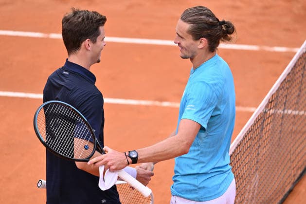 Internazionali BNL D Italia 2026 - Day Six Alexander Blockx of Belgium and Alexander Zverev of Germany at the end of their match during the Internazionali BNL d Italia Day Six at Foro Italico on May 10, 2026, in Rome, Italy. Rome Italy Italy  Copyright: xDomenicoxCippitellix originalFilename:cippitelli-itainter260510_np6D2.jpg