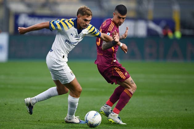 Cm Parma 10 05 2026 - campionato di calcio serie A Parma-Roma foto Cristiano Mazzi Image nella foto: Mateo Pellegrino-Gianluca Mancini 