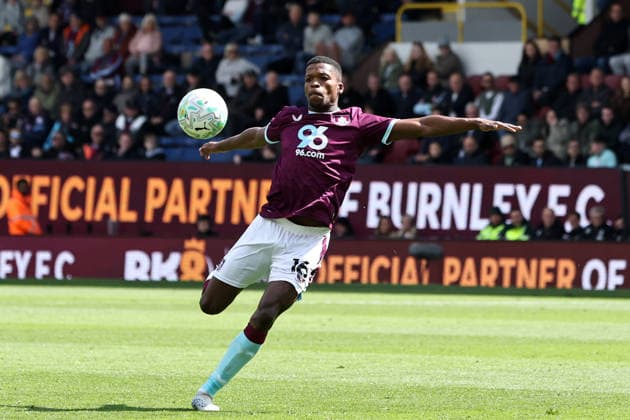 10th May 2026; Turf Moor, Burnley, Lancashire, England; Premier League Football, Burnley versus Aston Villa; Florentino Luis of Burnley lines up to shoot at goal DavidxBlunsden