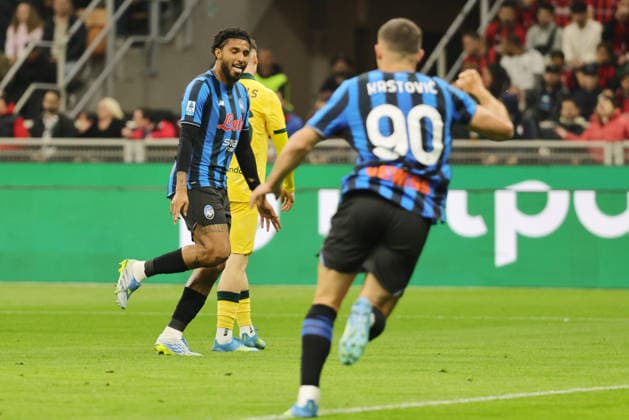 Atalanta s Ederson Dos Santos jubilates after scoring the goal 1-0 during the Serie A soccer match between Milan and Atalanta at the San Siro Stadium in Milano Italy - 10 may 2026. - Soccer .  Copyright: xAlbertoxMariani LaPressex