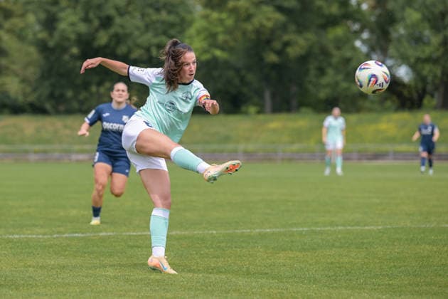 10 05 2026, Soccer, 2 Women Bundesliga, 2025 2026, 25 Matchday, SG 99 Andernach SC Sand Lisa Kossmann Andernach shoots the ball on goal Andernach Stadium Rhineland-Palatinate Germany
