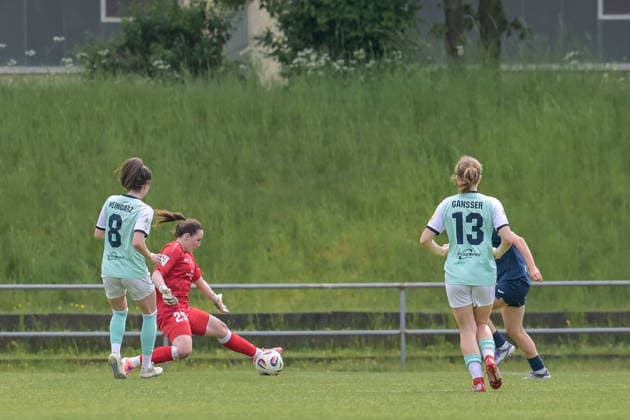 10 05 2026, Soccer, 2 Womens Bundesliga, 2025 2026, Matchday 25, SG 99 Andernach SC Sand Goalkeeper Lisa Krupp 25 Andernach saves another shot from Sand Andernach Stadium Rhineland-Palatinate Germany