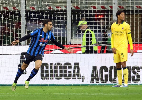 May 10, 2026, Milan, MILAN: Atalanta™s Davide Zappacosta jubilates after scoring goal of 0 to 2 during the Italian serie A soccer match between Milan and Atalanta at Giuseppe Meazza stadium in Milan, 10 May 2026..ANSA MATTEO BAZZI. Soccer; Serie A: Milan Vs Atalanta  - ZUMAa110 20260510_zaf_a110_080 Copyright: xMatteoxBazzix
