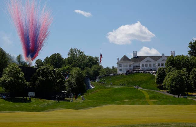 May 10, 2026: Fireworks mark the beginning of play during the final round of the LIV Golf Virginia on the Trump National Golf Club in Sterling, Virginia. CSM LIV 2026: Golf Virginia MAY 10  - ZUMAc04_ 20260510_zma_c04_001 Copyright: xJustinxCooperx