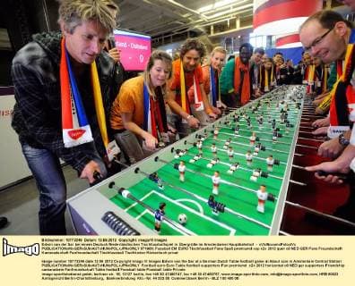 Football, EURO 2012, Germany vs. Holland table football match with Edwin van der Sar