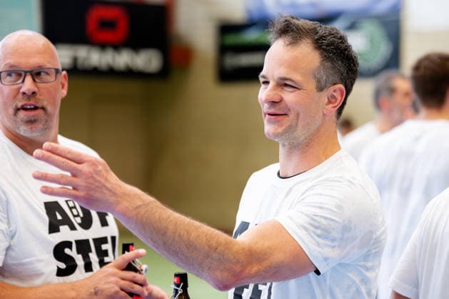 Krefeld, 10 05 2026, Handball, Men, 2 Bundesliga, Matchday 31, 2025 2026 HSG Krefeld Niederrhein HBW Balingen Weilstetten Happy Matthias Flohr HBW Balingen Weilstetten, Coach after match