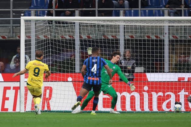 Milan, Italy, 10th May 2026. Niklas Fullkrug of AC Milan scores past Marco Carnesecchi of Atalanta only for his effort to be ruled out by VAR for offside during the AC Milan vs Atalanta Serie A match at Giuseppe Meazza, Milan. Picture credit should read: Jonathan Moscrop Sportimage EDITORIAL USE ONLY. No use with unauthorised audio, video, data, fixture lists, club league logos or live services. Online in-match use limited to 120 images, no video emulation. No use in betting, games or single club league player publications. SPI_054_JM_MILAN_ATALANTA SPI-4760-0054