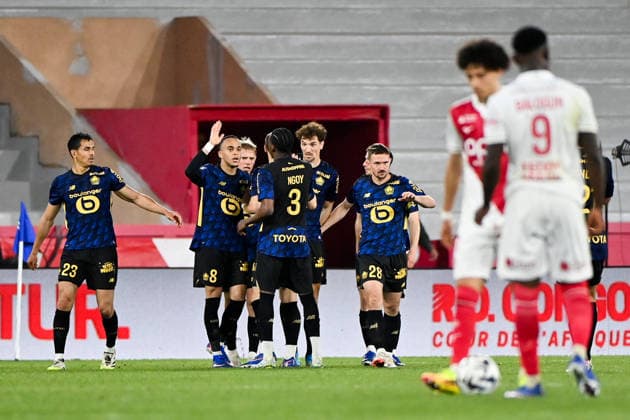 AS Monaco FC v Lille OSC - Ligue 1 McDonald s 2025 2026 08 Ethan MBAPPE (losc) - 28 Gaetan PERRIN (losc) - 12 Thomas MEUNIER (losc) during the Ligue 1 McDonald s match between Monaco and Lille at Stade Louis II on May 10, 2026 in Monaco, Monaco. Monaco Monaco  Copyright: xFEPx 776348385