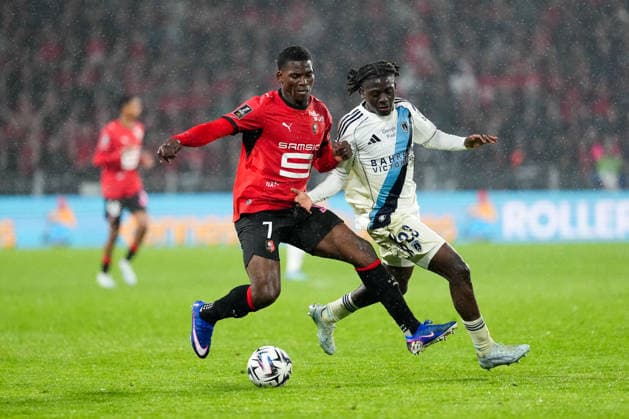 Stade Rennais FC v Paris FC - Ligue 1 McDonald s 2025 2026 23 Rudy Nzingoula MATONDO (pfc) - 07 Breel EMBOLO (srfc) during the Ligue 1 McDonald s match between Rennes and Paris at Roazhon Park on May 10, 2026 in Rennes, France. Rennes France  Copyright: xFEPx 776348391