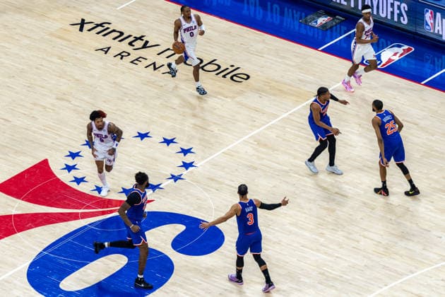 Philadelphia 76ers v New York Knicks - Game Four PHILADELPHIA, UNITED STATES - MAY 10: Tyrese Maxey of the Philadelphia 76ers dribbles the ball during Game 4 of the NBA, Basketball Herren, USA Eastern Conference Semifinals at Xfinity Mobile Arena on May 10, 2026 in Philadelphia, United States. Nathan Morris Anadolu Philadelphia United States. Editorial use only. Please get in touch for any other usage.  Copyright: x2026xAnadoluxNathanxMorrisx