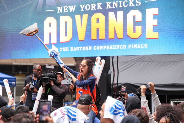 Basketball, NBA, New York Knicks fans celebrate making it to the Eastern Conference Finals
