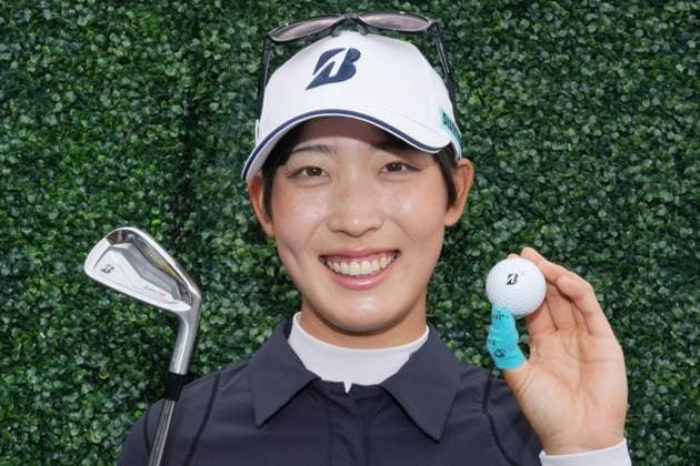 Golf: Mizuho Americas Open Saki Baba of Japan poses for a photo after making a hole-in-one on the seventh hole during the final round of the Mizuho Americas Open golf tournament at Mountain Ridge Country Club in West Caldwell, New Jersey, on May 10, 2026.  A14AA0005540687P