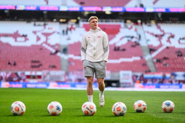 Leipzigs Conrad Harder at the pitch walk Football 1 Bundesliga, Matchday 31 RB Leipzig 1 FC Union Berlin 3 1 April 24, 2026 Leipzig, Red Bull Arena RB Leipzig 1 FC Union Berlin 3 1