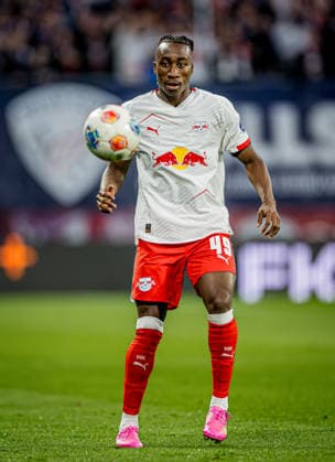 Leipzigs Yan Diomande. Fussball 1. Bundesliga, 31. Spieltag: RB Leipzig - 1. FC Union Berlin. 24. April 2026: Leipzig, Red Bull Arena. RB Leipzig - 1. FC Union Berlin *** Leipzigs Yan Diomande Soccer 1 Bundesliga, Matchday 31 RB Leipzig 1 FC Union Berlin 24 April 2026 Leipzig, Red Bull Arena RB Leipzig 1 FC Union Berlin