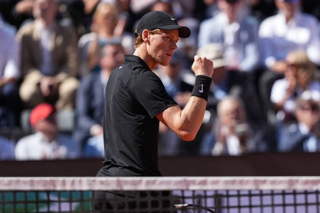 Jannik Sinner of Italy celebrates during the match against Alexei Popyrin of Australia at the Internazionali BNL d Italia 2026 tennis tournament at Foro Italico in Rome (Italy) on May, 11, 2026. AntoniettaxBaldassarre
