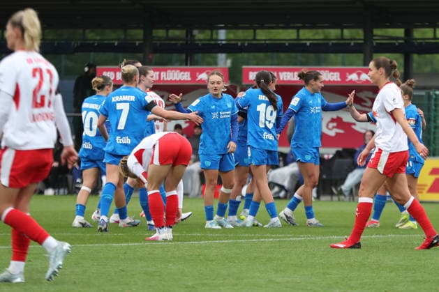 Google Pixel Womens Bundesliga, RB Leipzig Bayer Leverkusen 11 05 2026 Goal Cheering at Bayer Leverkusen Soccer Team, Google Pixel Womens Bundesliga, Season 2025 2026, 25 Matchday RB Leipzig vs Bayer 04 Leverkusen on 11 05 2026, Training Center Cottaweg, Leipzig DFB REGULATIONS PROHIBIT ANY USE OF PHOTOGRAPHS AS IMAGE SEQUENCES AND OR QUASI VIDEO Copyright: xBEAUTIFULxSPORTS JanxKaeferx