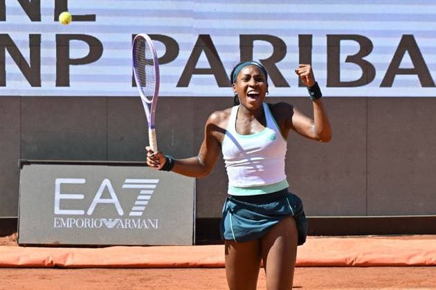 IPA84570678 - Coco Gauff USA celebrate victory against Iva Jovic USA during the match of Italian Open Tennis, Day 8 at the Foro Italico on May 11, 2026 in Rome, Italy. during Internazionali BNL d Italia, International Tennis match in Rome, Italy, May 11 2026  Copyright: xRobertoxRamaccia IPAxSportx xx 84570678