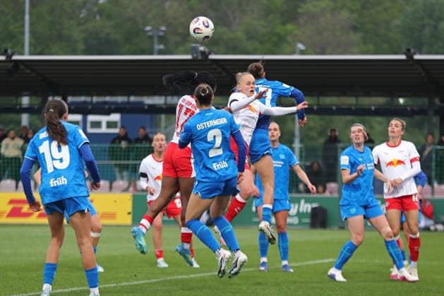 Google Pixel Womens Bundesliga, RB Leipzig Bayer Leverkusen 11 05 2026 Victoria Krug 20, RB Leipzig is involved in the fight for the ball in the air Football, Google Pixel Womens Bundesliga, Season 2025 2026, 25 Matchday RB Leipzig vs Bayer 04 Leverkusen on 11 05 2026, Training Center Cottaweg, Leipzig DFB REGULATIONS PROHIBIT ANY USE OF PHOTOGRAPHS AS IMAGE SEQUENCES AND OR QUASI VIDEO Copyright: xBEAUTIFULxSPORTS JanxKaeferx