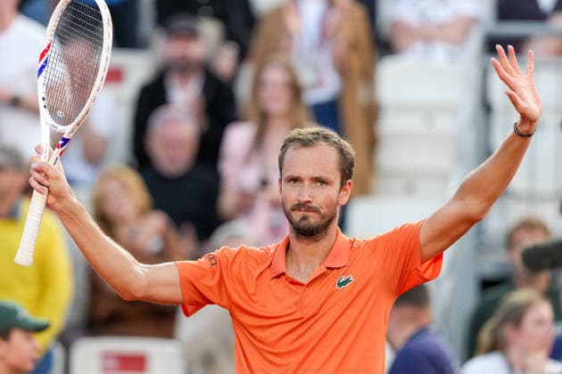 Daniil Medvedev of Russia celebrates at the end of the match against Pablo Llamas Ruiz of Spain at the Internazionali BNL d Italia 2026 tennis tournament at Foro Italico in Rome (Italy) on May, 11, 2026. AntoniettaxBaldassarre