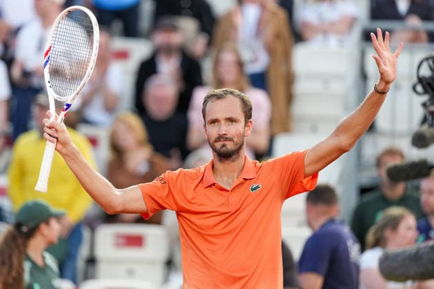 Daniil Medvedev of Russia celebrates at the end of the match against Pablo Llamas Ruiz of Spain at the Internazionali BNL d Italia 2026 tennis tournament at Foro Italico in Rome (Italy) on May, 11, 2026. AntoniettaxBaldassarre