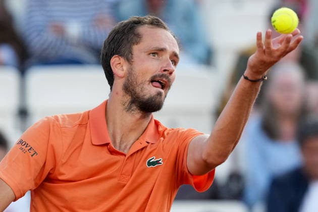 Daniil Medvedev of Russia serves during the match against Pablo Llamas Ruiz of Spain at the Internazionali BNL d Italia 2026 tennis tournament at Foro Italico in Rome (Italy) on May, 11, 2026. AntoniettaxBaldassarre