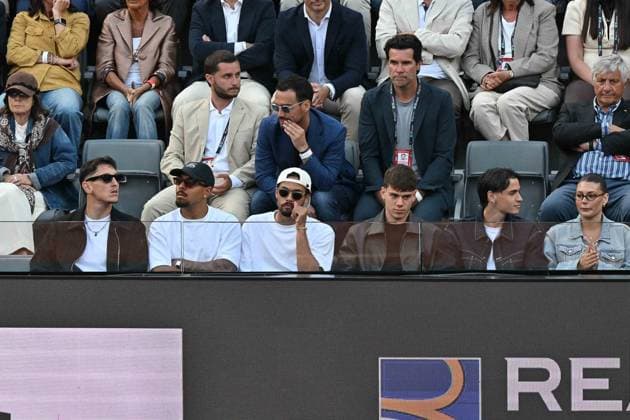 TENNIS - Internazionali di Tennis - Internazionali BNL d Italia Photo by IPA ABACAPRESS.COM84574096 - Pierluigi Gollini of AS Roma, Donyell Malen of AS Roma, Devyne Rensch of AS Roma, Lorenzo Venturino of AS Roma, Niccolo Pisilli of AS Roma during the match of Italian Open Tennis, Day 8 at the Foro Italico on May 11, 2026 in Rome, Italy. during Internazionali BNL d Italia, International Tennis match in Rome, Italy, May 11 2026 Rome Italy  Copyright: xIPAxSport ABACAx