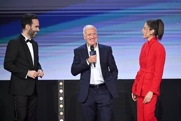 Trophee UNFP 2026 Marina LORENZO (Journaliste LIGUE 1+) - Thibault LE ROL (Journaliste LIGUE 1+) - Didier DESCHAMPS (Selectionneur France) during the 2026 UNFP Trophy ceremony at Palais Brongniart on May 11, 2026 in Paris, France. Paris France  Copyright: xFEPx 776493480
