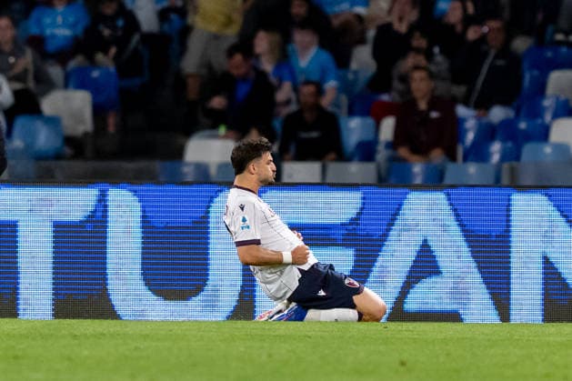 SSC Napoli v Bologna FC - Serie A Enilive Riccardo Orsolini of Bologna FC celebrates after scoring second goal during the serie Serie A Enilive match between SSC Napoli and Bologna FC at Stadio Diego Armando Maradona on May 11, 2026 in Naples, Italy Naples Stadio Diego Armando Maradona Naples Italy Copyright: xGiuseppexMaffiax 260511_SerieA_Napoli-Bologna_GM_07175